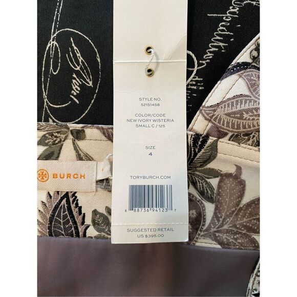 NWT Tory Burch New Ivory Wisteria Silk Sleeveless Zip Up Women's Shift Dress Siz - Picture 10 of 11